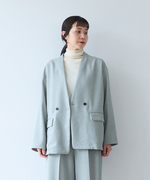 yuni ジャケット ノーカラージャケット Linen/Polyester double cocoon