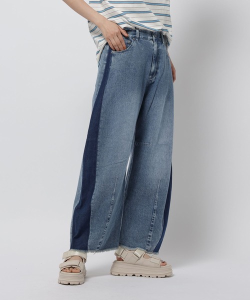 ワイドパンツ ジーンズ デニム デニムパンツ セルフカットカーブパンツ　デニムパンツ レディースの画像