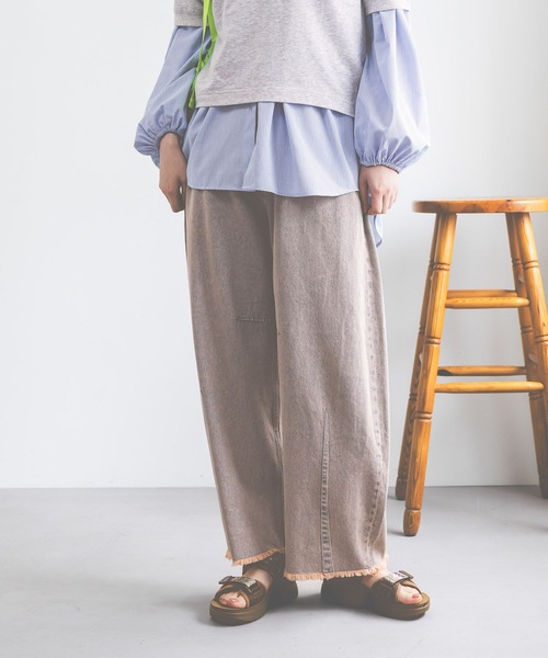 ワイドパンツ ジーンズ デニム デニムパンツ セルフカットカーブパンツ　デニムパンツ レディースの画像