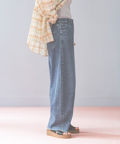 ワイドパンツ ジーンズ デニム デニムパンツ セルフカットカーブパンツ　デニムパンツ レディースの画像