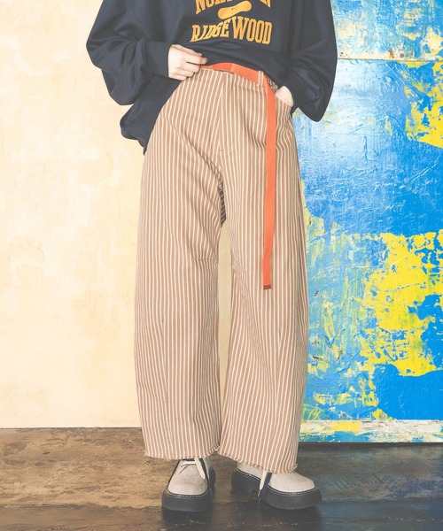 ワイドパンツ ジーンズ デニム デニムパンツ セルフカットカーブパンツ　デニムパンツ レディースの画像