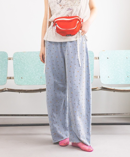 ワイドパンツ ジーンズ デニム デニムパンツ セルフカットカーブパンツ　デニムパンツ レディースの画像
