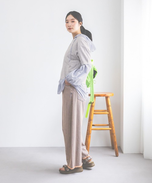 ワイドパンツ ジーンズ デニム デニムパンツ セルフカットカーブパンツ　デニムパンツ レディースの画像