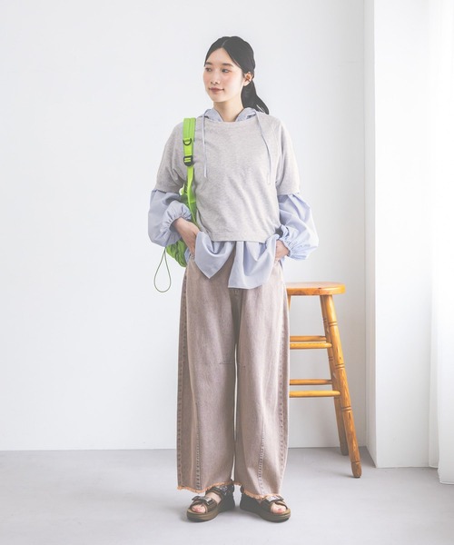 ワイドパンツ ジーンズ デニム デニムパンツ セルフカットカーブパンツ　デニムパンツ レディースの画像