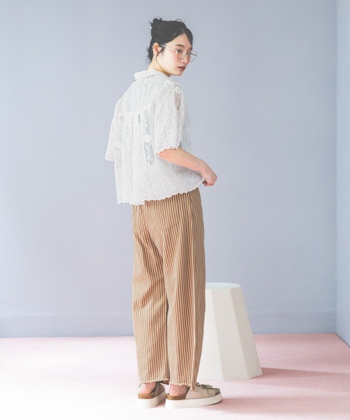 ワイドパンツ ジーンズ デニム デニムパンツ セルフカットカーブパンツ　デニムパンツ レディースの画像