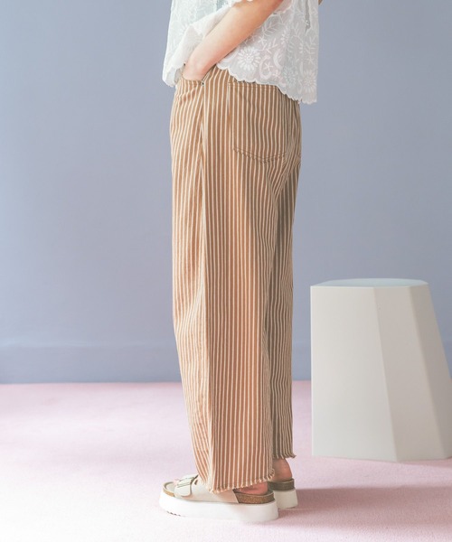 ワイドパンツ ジーンズ デニム デニムパンツ セルフカットカーブパンツ　デニムパンツ レディースの画像