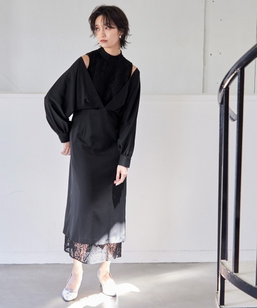 「Callarus」 ドッキングワンピース LL ブラック レディース_画像3