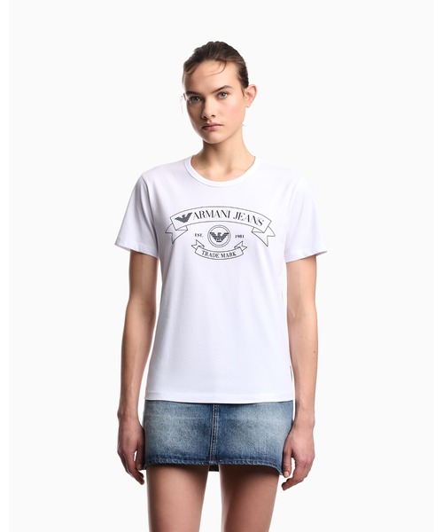 【美品】 ARMANI JEANS ロゴTシャツ I 42 ピンク ARMANI JEANS - アルマーニジーンズ イタリア製 ロゴプリント 半袖 T