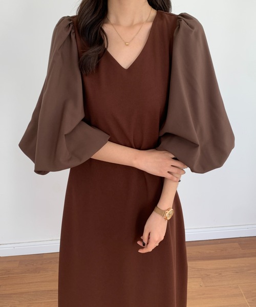 「ECLIN」 長袖ワンピース L モカ レディース_画像5