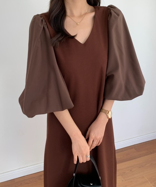 「ECLIN」 長袖ワンピース L モカ レディース_画像9