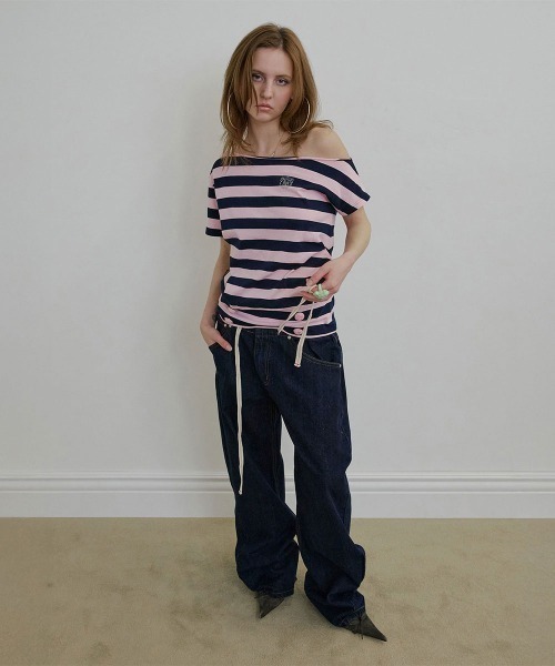 sculptor スカルプター ボタンストライプTシャツ SCULPTOR（スカルプター） tシャツ Button Stripe Tee レディース