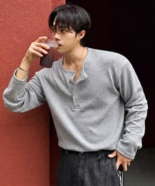 NOWLE（ノウル） ヘンリーネック tシャツ 「NOWLE」5ボタン サーマル