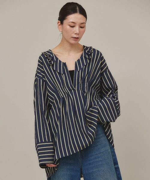 「Curensology」 長袖ブラウス FREE ネイビー レディース_画像8