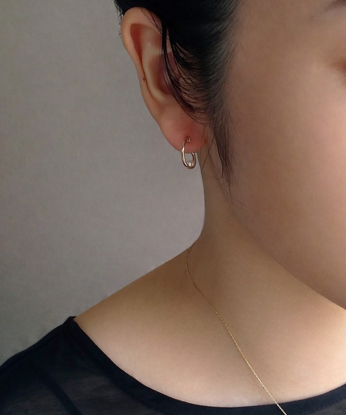 ピアス K10 pearl パール2粒 フープピアス レディースの画像