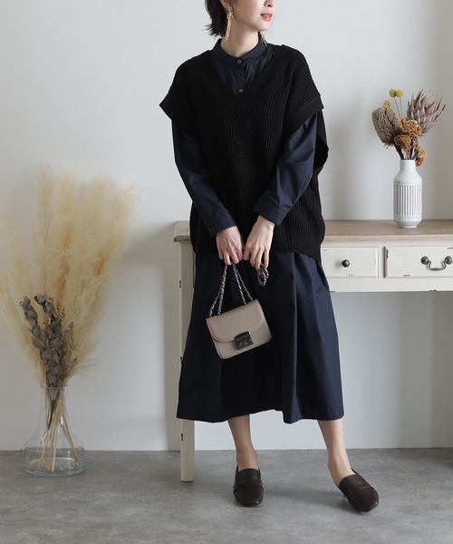ElegChic ベスト ジレ Vネックバルーンベスト レディース
