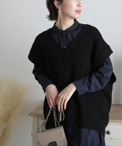 ベスト ジレ バルーンVネックベスト レディース ElegChic ベスト ジレ Vネックバルーンベスト レディース