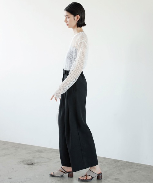 スラックス パンツ ハイウエストタックデザインスラックスパンツ レディース | GeeRA | 12
