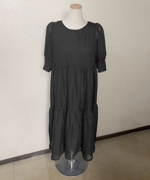 JUST JOY　ロングワンピース　ティアード　長袖　シアー　ドット　黒　S JUST JOY ロングワンピース ティアード 長袖 シアー ドット 黒 S