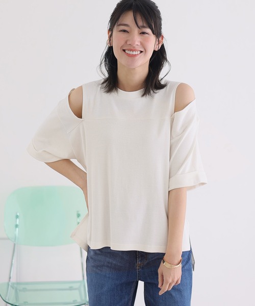 tシャツ ショルダーオープン半袖Tシャツ レディース