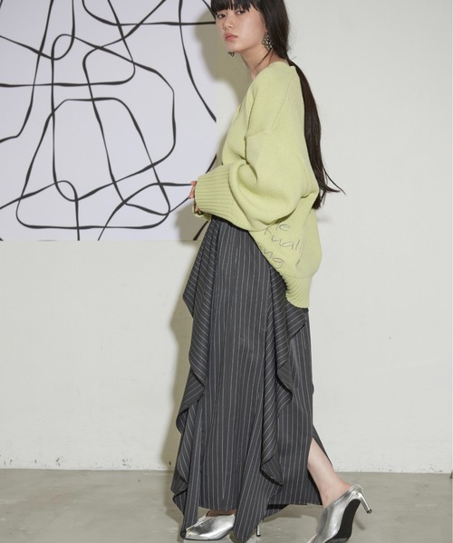 THE Yon ロング スカート ピンストライプラッフルデザインスカート