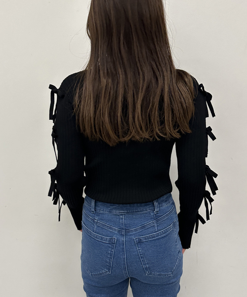 U by SPICK&SPAN◆リボンディテールニットトップス/レーヨン/BLK/無地/24080212311010// U by SPICK&SPAN ニット リボンディテールニットトップス