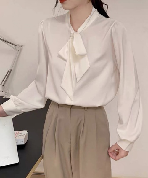 COCOMOMO ブラウス シャツ ボウタイリボンブラウス とろみブラウス