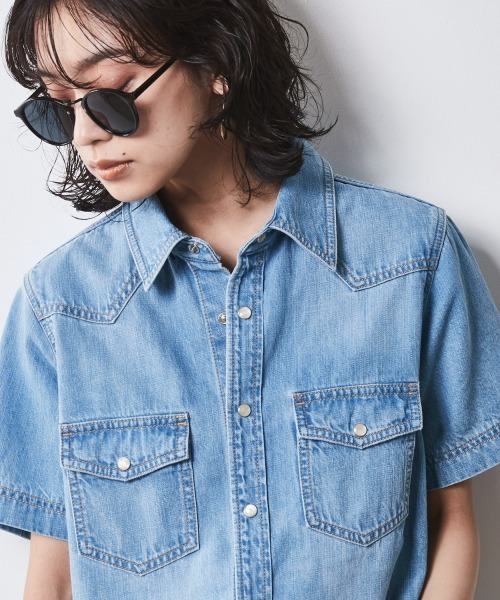 ブラウス シャツ コットン100%デニムシャツ レディース メンズ コットン100%デニムシャツ（シャツ/ブラウス）｜antiqua