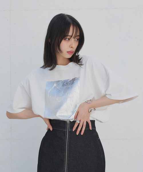LIAN tシャツ 箔プリントオーバーサイズT レディース メンズ
