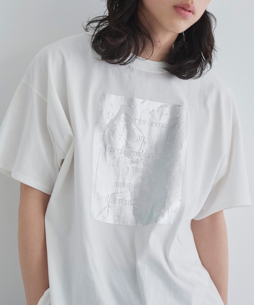 LIAN tシャツ 箔プリントオーバーサイズT レディース メンズ