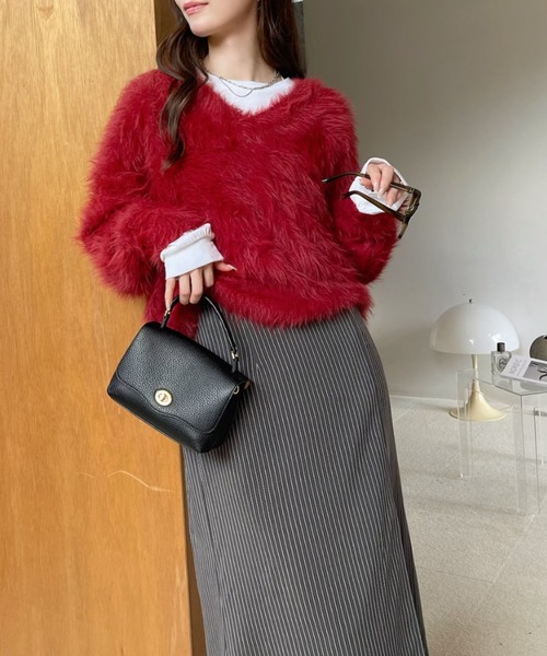 Ada. ニット セーター 長毛 フェザーヤーン Vネック シャギー ニット