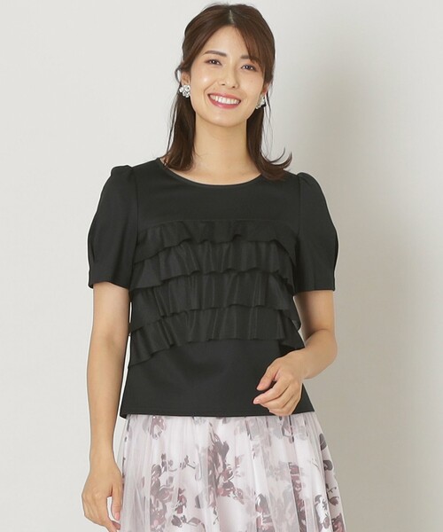 tシャツ コットンポリエステルフリル プルオーバーカットソー レディース