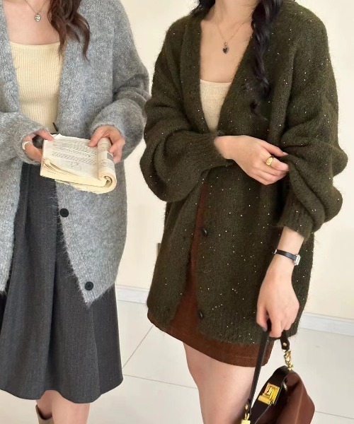 カーディガン 「 ４color 」レースドッキングスパングルキーネックニットカーディガン ／ lace docking spangle key nec セール】【 4color 】レースドッキングスパングルキーネック