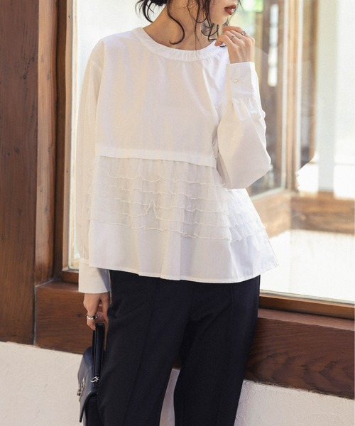 フリルキャミペプラムブラウス ブラウス シャツ フロントフリルペプラムブラウス レディース