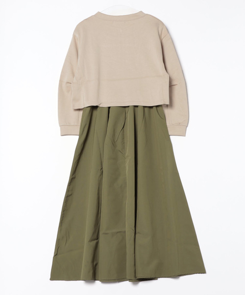 ハーフジップワッフルパフスリーブワンピース セットアップ ハーフジップ ワッフル トップス × パンツ ck3349