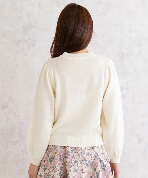 Rose Tiara - Rose Tiara(ローズティアラ) カーディガン サイズ46 XL レディース - 白×黒 七分袖/ボーダー/フリル Rose Tiara ニット セーター リボンビジューニット レディース