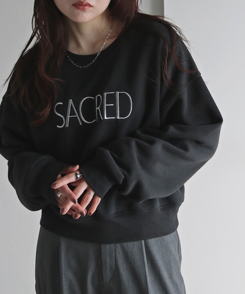 トレーナー スウェット メタリック刺繍クロップドスウェット