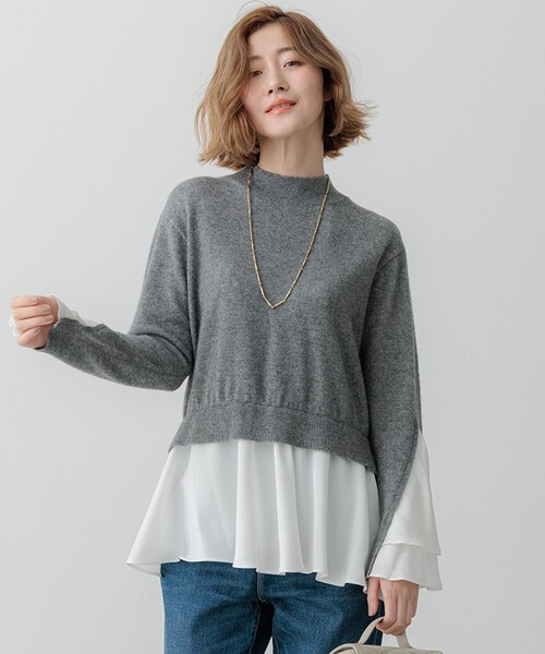 ニット セーター 「23区×Oggiコラボ」フレアサテンコンビ ラメニット