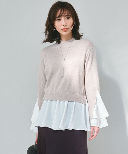 ニット セーター 「23区×Oggiコラボ」フレアサテンコンビ ラメニット