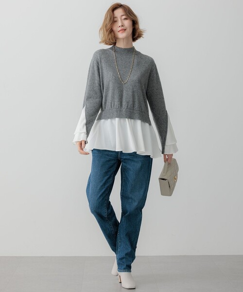 ニット セーター 「23区×Oggiコラボ」フレアサテンコンビ ラメニット