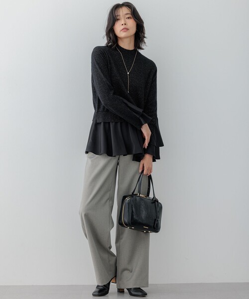 ニット セーター 「23区×Oggiコラボ」フレアサテンコンビ ラメニット