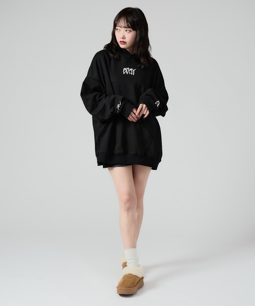 パーカー HOODIE SHIRT レディース X-girl パーカー PIGMENT DYED FACE LABEL ZIP UP SWEAT HOODIE