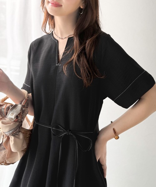 【ODE】ロエルシフォン配色タイネックワンピース♡ classicalelf ワンピース 一枚で叶える、大人のこなれ感