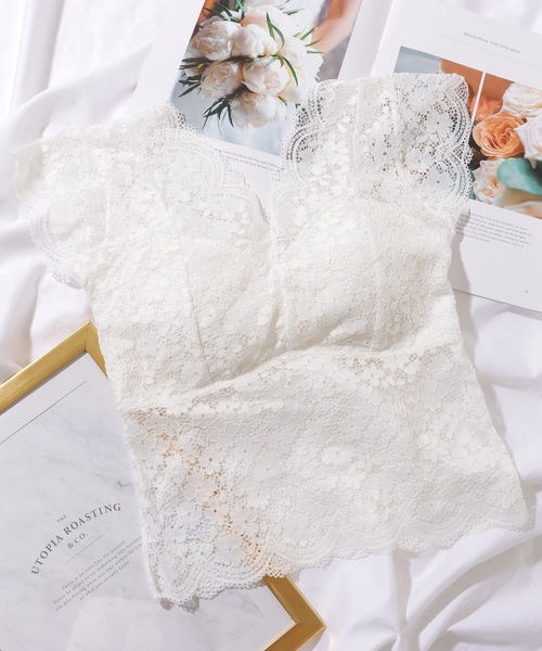 Lace Ladies Vネック スカラップ レース カップ付き トップス