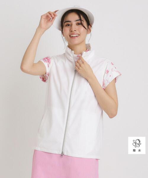 ベスト ジレ 撥水加工 ロゴチェックジップアップベスト レディース