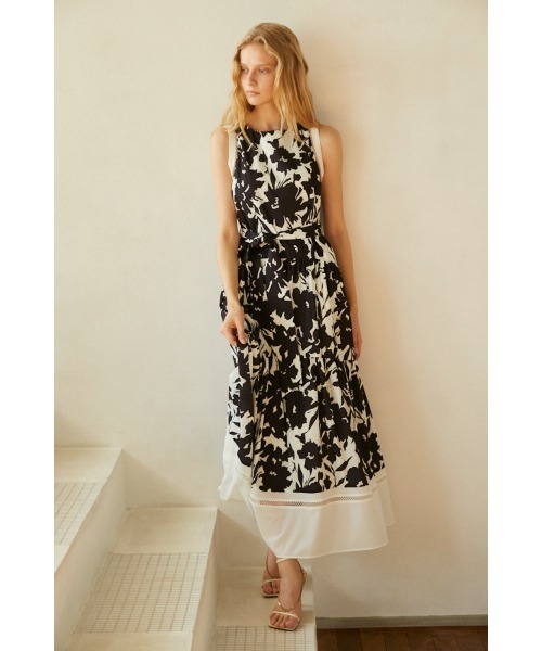 Estella.K モノクロマティックプリントドレス セール】Elise Long Dress モノクロマティックプリントドレス