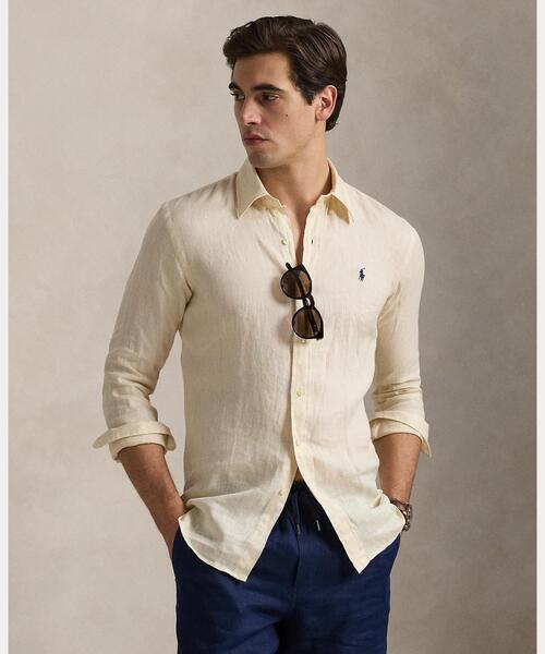 美品 ラルフローレン リネンシャツ メンズ Mサイズ POLO RALPH LAUREN シャツ クラシック フィット リネン メンズ