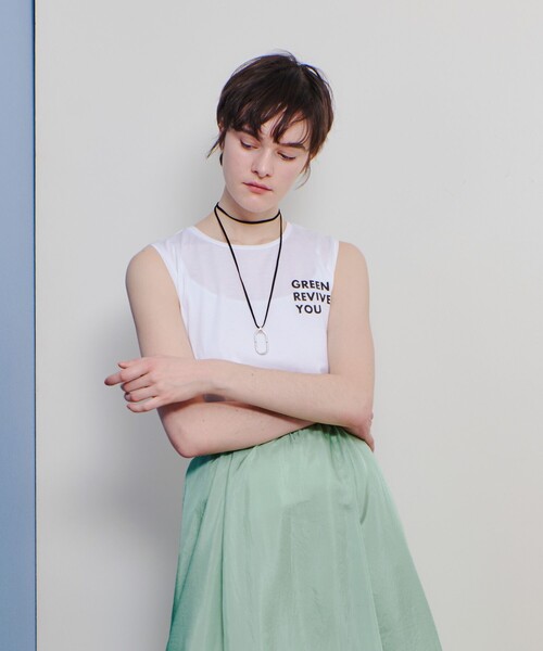 tシャツ サイドロゴノースリーブTシャツ レディース