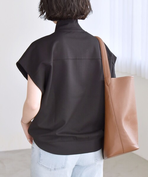 tシャツ quaranciel:「洗濯機可能」ライト ポンチ ハーフジップ フレンチスリーブ TEE レディース quaranciel tシャツ quaranciel:「洗濯機可能」ライト ポンチ