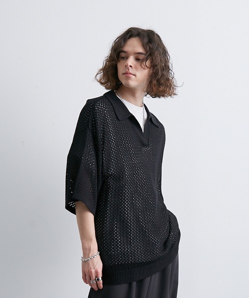 「JUNRED」 半袖ニット L グレー メンズ