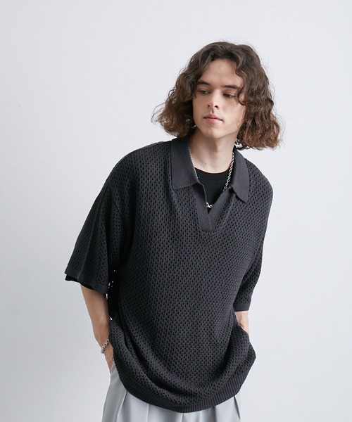「JUNRED」 半袖ニット L グレー メンズ
